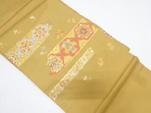 変わり横段に華紋・花喰鳥模様織出し名古屋帯